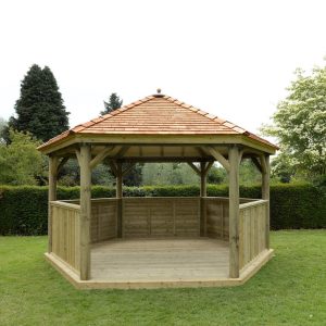 Forest Garden 4.7m Hexagonal Wooden Garden Gazebo with Cedar Roof