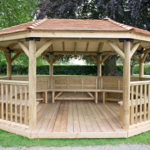 Forest Garden 5.1m Premium Oval Wooden Gazebo with Cedar Roof and Benches (Installation Included)