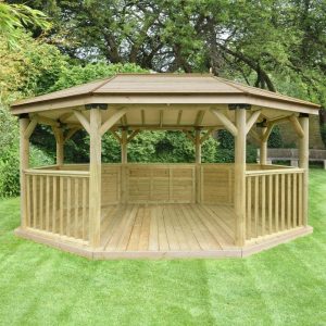 Forest Garden 5.1m Premium Oval Wooden Gazebo with Timber Roof (Installation Included)