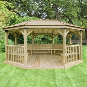 Forest Garden 5.1m Premium Oval Wooden Gazebo with Timber Roof and Benches (Installation Included)