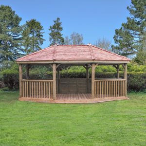 Forest Garden 6m Premium Oval Wooden Gazebo with Cedar Roof and Benches (Installation Included)