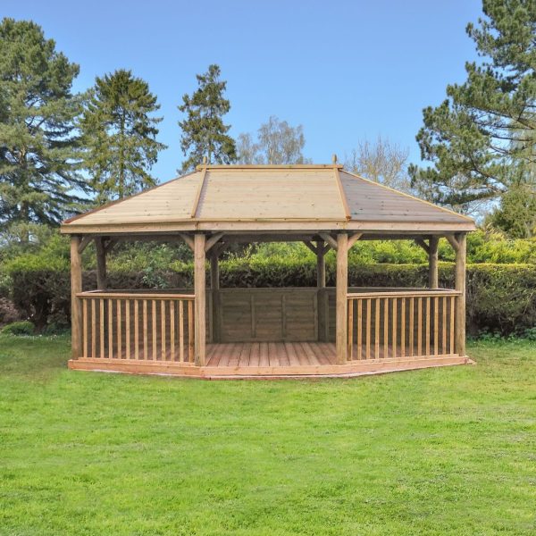 Forest Garden 6m Premium Oval Wooden Gazebo with Timber Roof and Benches (Includes Installation)