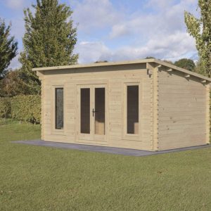 Forest Garden Elmley 5.0m x 3.0m Pent Double Glazed Log Cabin (34kg Polyester Felt With Underlay / Installation Included)