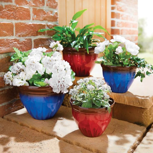 Glazed Plastic Planters Set of 4. 2 x Small & 2 x Large Pots