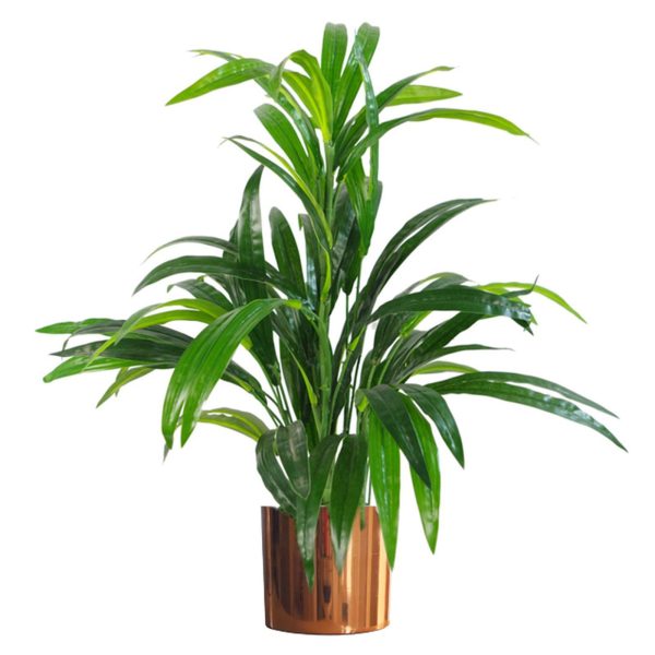 Leaf Design 65cm Artificial Large Leaf Bamboo Shrub Plant with Copper Metal Planter