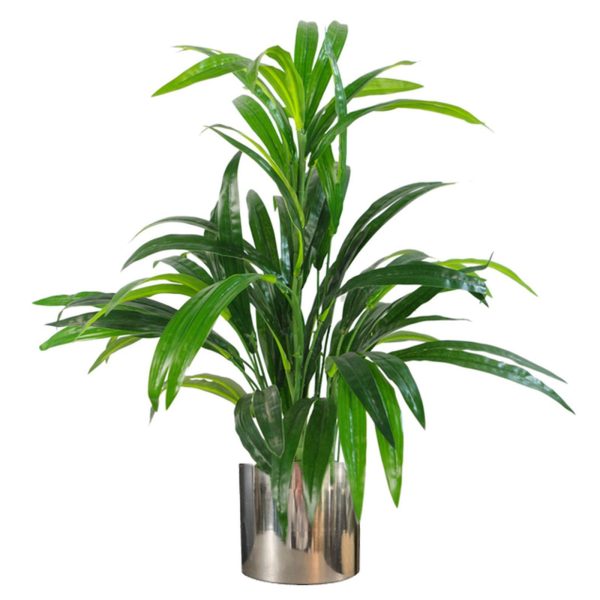 Leaf Design 65cm Artificial Large Leaf Bamboo Shrub Plant with Silver Metal Planter