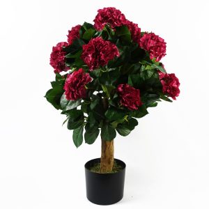 Leaf Design 75cm Artificial Pink Bush Hydrangea Plant (Potted)