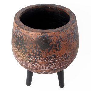 Leaf Design Large Composite Brown / Black Planter with Stand