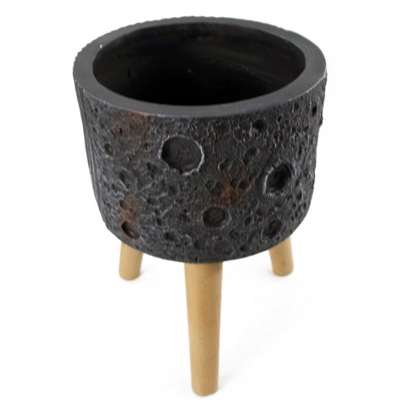 Leaf Design Moon Black Planter with Stand