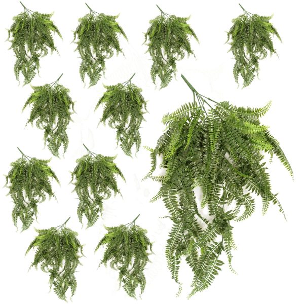 Leaf Design Pack of 12 x 70cm UV Resistant Artificial Boston Fern Bush