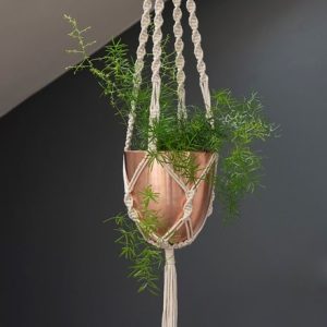 Macrame hanger with brushed copper pot