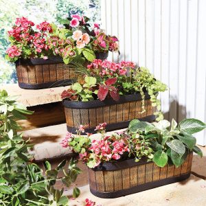 Oval Half Barrel Planters Set of 3 Brown H14xD16.5xL46cm