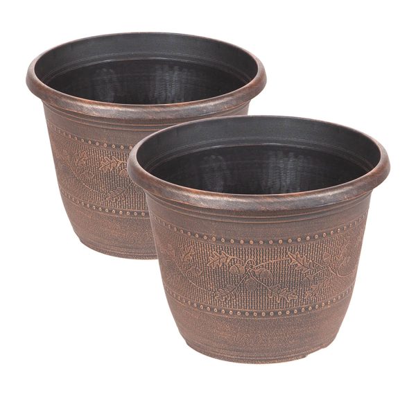 Pair Of 'Acorn' Round Planters (25Cm Diameter)