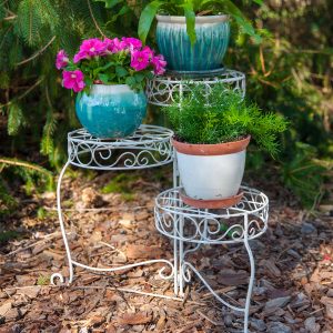 Panacea French Country Scroll 3-Tier Plant Stand (Distressed White)