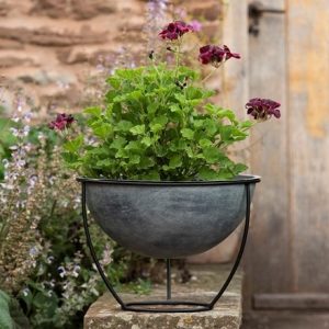 Plant bowl and stand - aged zinc