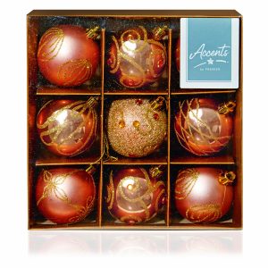 Premier 9 x 60mm Rose Gold Decorated Baubles