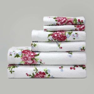 Printed Rose Bath Towel White/Pink