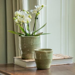 Reactive glaze wonky plant pot set of 2 - green