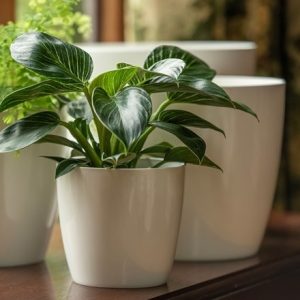 Round gloss plant pot - white