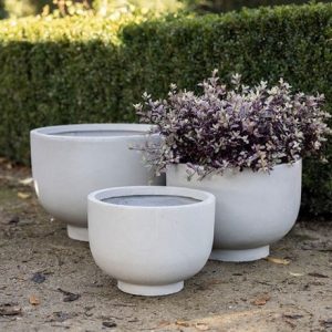 Set of three footed bowl planters - cream