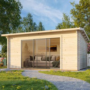 Palmako Ines 5.2m x 3.8m Log Cabin Garden Office Sliding Doors Plus (44mm)