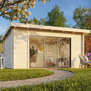 Palmako Lea 4.9m x 4m Log Cabin Garden Office Sliding Doors Plus (44mm)