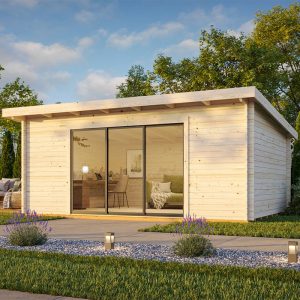 Palmako Lea 5.8m x 4.5m Log Cabin Garden Office Sliding Doors Plus (44mm)