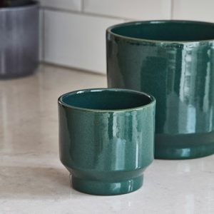 Round glaze plant pot - forest green