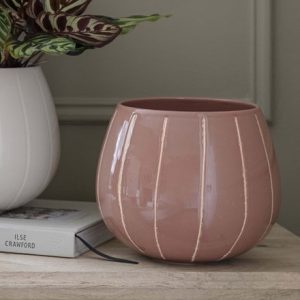 Striped glaze round plant pot - rose pink