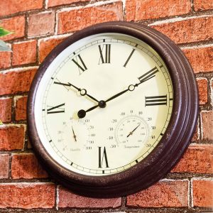 Vintage Effect Outdoor Clock Inc Humidity & Temp