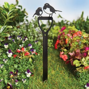 Garden Stake Robin on Spade Black H49 xW14.5 xD0.1cm