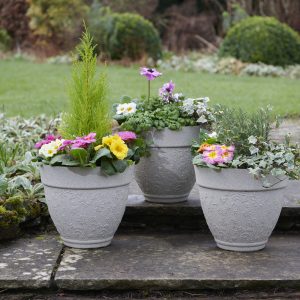 Greenhurst Floral Sandstone Planters (Pack of 3)