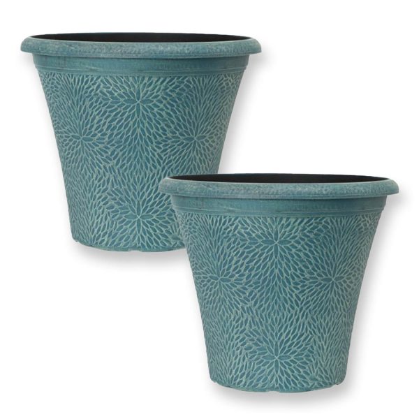 Pair Of Round April Planters - Indigo Green (36Cm)