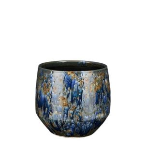 Reactive glazed plant pot - blue