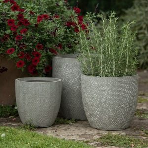 Set of three pots with etched diamond design - grey