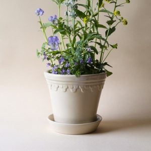 Scalloped tapered plant pot & saucer - sandstone