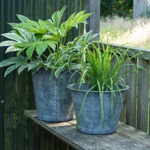 Riveted metal pot - aged zinc