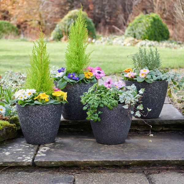 Set Of 4 28 X H24Cm Granite Planters