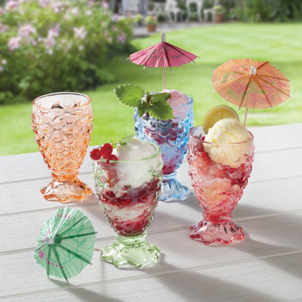 Set of 4 Sundae Glasses - Iridescent Rose, Aqua, Green and Orange, Each Holds 150ml