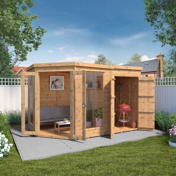 Mercia 11 X 7Ft Premium Corner Summerhouse With Side Shed