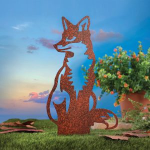 Metal Stake (Fox Silhouette Design) H57 xW28 xD0.1cm, Rusted Metal