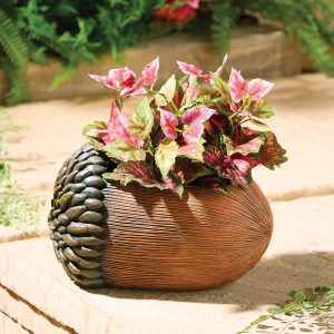 Resin Planter Pot (Acorn Design) H15 xW22 xD14cm, Includes Drainage Holes, Made From Weatherproof Polyresin