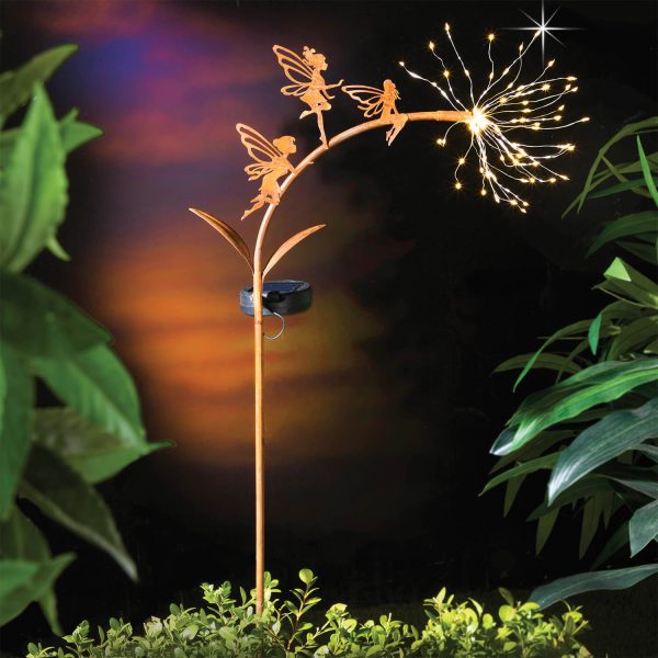 Solar Fairy Lights on Dandelion Stem H83.5 xW33 xD4.5cm, Rusted Finish Metal