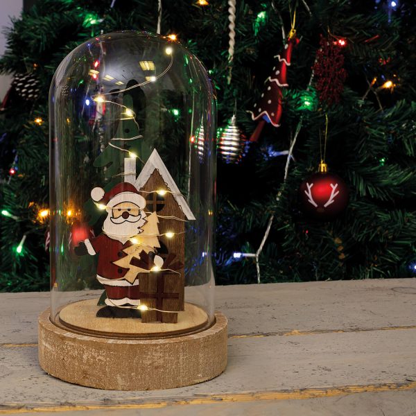 Christmas Battery Powered Light Up Cloche Christmas Scene Globe Ornament Father Christmas