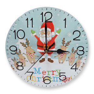 Christmas Reindeer Santa Design Festive Battery Operated Wall Clock