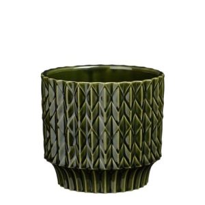 Geometric glazed plant pot - green