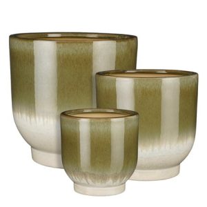 Glazed ombre plant pot set of 3 - green & ivory