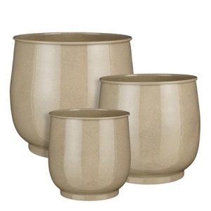 Lightweight large metal plant pot beige - set of 3