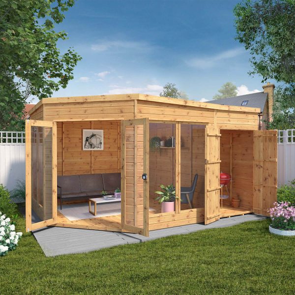 Mercia 9 X 13Ft Premium Corner Summerhouse With Side Shed