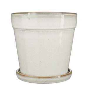 Reactive glaze plant pot with saucer - off white